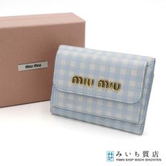 極美品MIUMIU ミニ財布 二つ折り ギンガムチェック プリントマドラス 