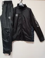 美品UMBROアンブロDESCENTEナイロンジャケットパンツ上下セットアップウインドブレイカーブラックサイズM