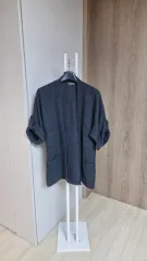 レディース 90サイズ カシミア100 グレー ニットカーディガン ロールアップ袖