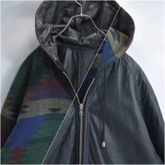 90s Reversible Jacket リバーシブル ネイティブ柄 ウール シープスキン レザー コンビネーション フーデッドジャケット ブルゾン ジャパンヴィンテージ ビンテージ 古着 メンズMサイズ