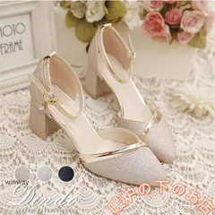 シューズ結婚式レディースパンプス痛くないポインテッドトゥストラップキラキラピンヒールパーティーシューズ歩きやすい50代30代40代56712