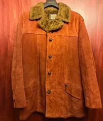 THIS IS A GENUINE LEATHER 本革 スウェードレザー ムートンコート オレンジブラウン 42サイズ