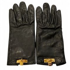 20487✨HERMES エルメス ケリー金具 レザー グローブ 手袋 ブラック 