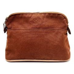 訳あり】HERMES エルメス ボリードポーチ MM ブラウン キャンバス