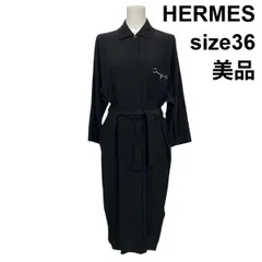 ●◇ 美品 エルメス HERMES シャツドレス 22SS シャツワンピース 長袖 ロング丈 ホースビット 黒 シルク100％ 36 S 7号 レディース S5Y639のサムネイル