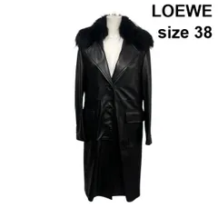 ●■ ロエベ LOEWE ラグジュアリー ラムレザー ロングコート ファー付 2way スペイン製 黒 ラムレザー シルク 38 M 9号 レディース S5Y622のサムネイル