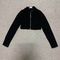 M ザラ デニム ブラックデニム クロップド ジャケット