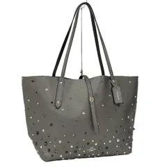 COACH トートバッグ スタッズ ターンロック レザー メタリックグレー C1792