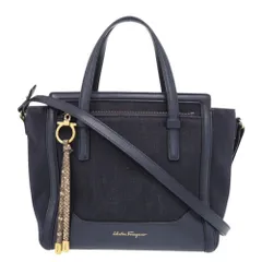 サルヴァトーレフェラガモ エイミー 21G500 パイソンストラップ デニム レザー ネイビー 2way ハンドバッグ 0354 Salvatore Ferragamo