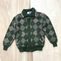 【PLAYBOY】アーガイル柄 ニットジャケット／ グリーン×ベージュ メンズ 古着 ヴィンテージ風