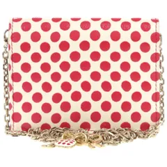 美品 クリスチャンディオール カードホルダー 水玉 チェーン DIORAMOUR 33MA0260 レザー アイボリー カードケース 1910 Christian Dior