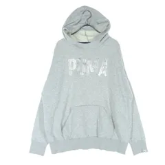 美品 PUMA プーマ フロントプリント 長袖 スウェットパーカー L グレー メンズ 古着
