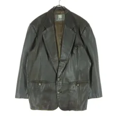 McROMAN マックロマン 長袖 レザー テーラードジャケット L ブラウン 羊革 メンズ 古着