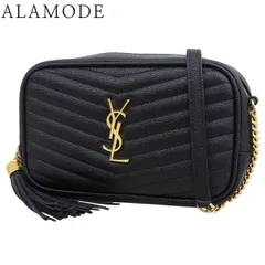 SAINT LAURENT PARIS(サンローランパリ) ルー ミニ バッグ ショルダーバッグ YSLロゴ 肩掛け 斜め掛け Vステッチ フリンジ レザー ブラック黒 ゴールド金具 618057 レディース 40802164050【中古】【アラモード】