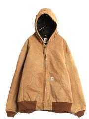 【お得なクーポン配布中!】 US企画 USA製 カーハート アクティブ ジャケット メンズ 2XL ワーク ダック フード パーカー 中綿 キルティング ライナー 大きいサイズ 茶