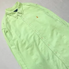 RALPH LAUREN  ラルフローレン コットンシャツ ボタンダウンシャツ 無地 チェック裏地 ワンポイントロゴ 刺繍 黄緑 XXLサイズ No.F750