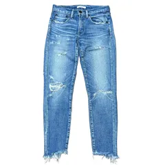 MOUSSY クロップド ボーイフレンドデニム ルーズテーパード ダメージ加工 ブルー サイズ25 レディースS マウジー