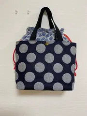 外ポケット付き　巾着バッグ　あおり巾着バッグ　綿麻シーチングキルティング　小花