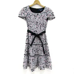 エムズグレイシー ワンピース トップス 半袖 花柄 ウエストリボン レディース 36サイズ 白×赤×黒 M'S GRACY 【中古】