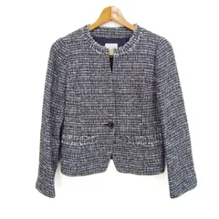 クミキョク ノーカラージャケット アウター ツイード レディース 2サイズ 白×黒 組曲 【中古】