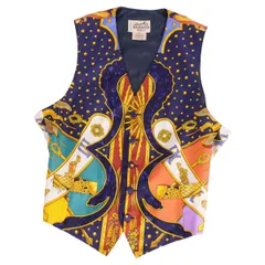美品 Vintage エルメス HERMES ベスト ジレ 総柄 シルク トップのサムネイル