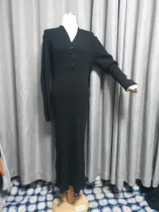 Vネック ブラック マキシワンピース