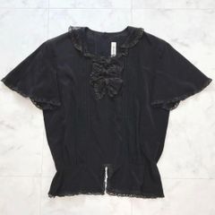 INGEBORG 半袖ブラウス フレア レース フリル リボン 背面ボタン 