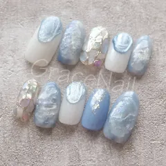 No.2203 現品販売！ネイルチップ　ブルー/ニュアンス/シェル