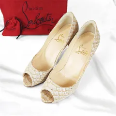 クリスチャンルブタン Louboutin パイソン オープントゥパンプス ベージュ系 34 21cm