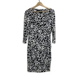 RalphLauren(ラルフローレン) ワンピース サイズ8 M レディース - ダークネイビー×白 Vネック/七分袖/ひざ丈