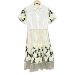 Chesty(チェスティ) ワンピース サイズ0 XS レディース美品  - 白×ベージュ×マルチ レギュラーカラー/半袖/ロング/花柄/刺繍/レース