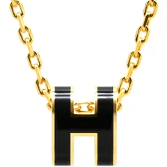 エルメス HERMES ネックレス ポップアッシュ ミニ ペンダント GP ラッカー ブラックXゴールド 黒 Hモチーフ  【箱】【中古】