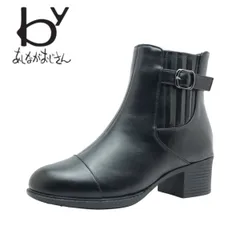 by バイ あしながおじさん 8710631 ブラック レディース ブーツ ショート サイドゴア ジップ 厚底 靴