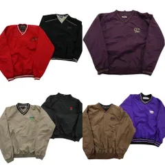 古着卸 まとめ売り ワンポイント プルオーバー ジャケット 7枚セット (メンズ S ) カレッジチーム Ｖネック 紫 ライン系 中古 古着 ND1699