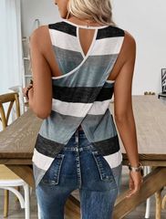 [New] Women's Sleeveless Cross-Back Stripe Tank Top