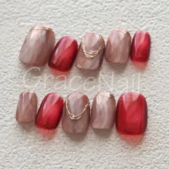 No.2219 現品販売！ネイルチップ　ブラウン/レッド/ニュアンス/マグネット