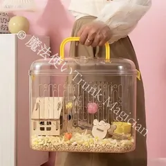 [신품, 미사용] 햄스터 휴대용 케이스, 투명, 대형, 킨쿠마, 외출용 캐리, 정수기 포함, 나들이, 귀가, 모빌, 피난, 운반, 기니피그, 데구 래빗, CZH1226P194