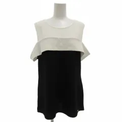 カルバンクライン CALVIN KLEIN フリル ノースリーブカットソー M バイカラー 白 ホワイト 黒 ブラック /GV ■GY53