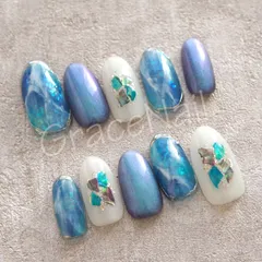 No.2049 現品販売！ネイルチップ　ブルー/ニュアンス/マグネット