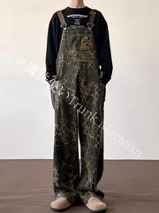 【新品未使用】オーバーオール メンズ 豹柄 ワイドパンツ デニムパンツ ビッグパンツ ロングパンツ 豹柄 パンツ大きいサイズ 作業着 サロペット ゆったり カジュアル おしゃれ CZH1224P055