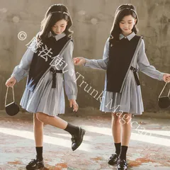 【新品未使用】韓国子供服 女の子ワンピース＆ベスト2点セット 長袖 フォーマル 発表会 七五三 入園入学 卒業式 CZH1224P529 