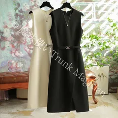 【新品未使用】薄手 ドレス セレモニー フォーマル ワンピース ノースリーブ オフィス 大きいサイズ 結婚式 おしゃれ ブラック/ホワイト ミモレ丈 通勤 ひざ丈 20代/30代/40代/50代/60代 CZH1224P294