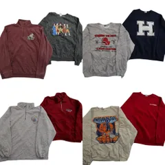 古着卸 まとめ売り カラー スウェット 8枚セット (メンズ XL /2XL ) ハーフジップ スタンドカラー 襟付き ワンポイント 中古 古着 ND2062