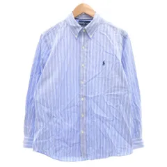 ラルフローレン RALPH LAUREN Custom Fit 長袖シャツ L 青 ブルー 白 ホワイト ポロ刺繍 ボタンダウン /UO ■GY53