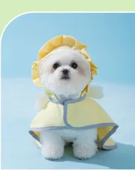 【新品】犬用防水レインコート イエロー 帽子付 小型中型犬対応 雨の日お散歩 ペット雨具 ドッグウェア カッパ お出かけ用