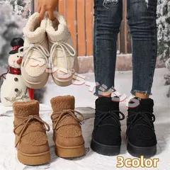 厚底 ムートンブーツ スノーブーツ レディース もこもこ ショートブーツ 可愛い 防寒 裏起毛  防寒 極暖 厚底 もふもふ レースアップ 厚底ブーツ  履きやすい 歩きやすい スリッポン962-3310