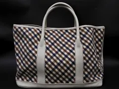 Aquascutum アクアスキュータム チェック トート バッグ 白ｘ茶x紺 ■■ レディース