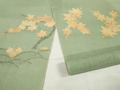 平和屋着物＊夏物　西陣　弥栄織物謹製　名古屋帯　帯反物　枝楓芝文　金糸　証紙付き　麻　逸品　未使用　DABA7238zzz