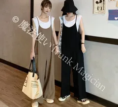 【新品未使用】サロペット オールインワン レディース オーバーオール 綿麻 無地 ロング丈 マキシ丈 薄手 ガウチョパンツ ワイドパンツ 春夏秋 オシャレ CZH1224P1540