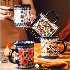 【新品未使用】マグカップ 北欧 おしゃれ コーヒーカップ 陶器 ハンドメイド ティーカップ 大容量 コップ カフェマグ キッチン雑貨 食洗機/電子レンジ/オーブン対応 500ml 3色 CZH1224P132